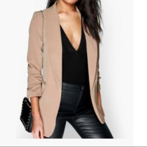 🆕 Camel Ruched Sleeve Blazer